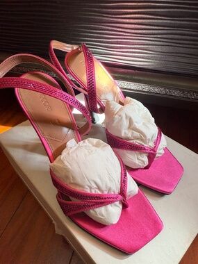 D’Accori Pink Raya crystal-embellished satin sandals